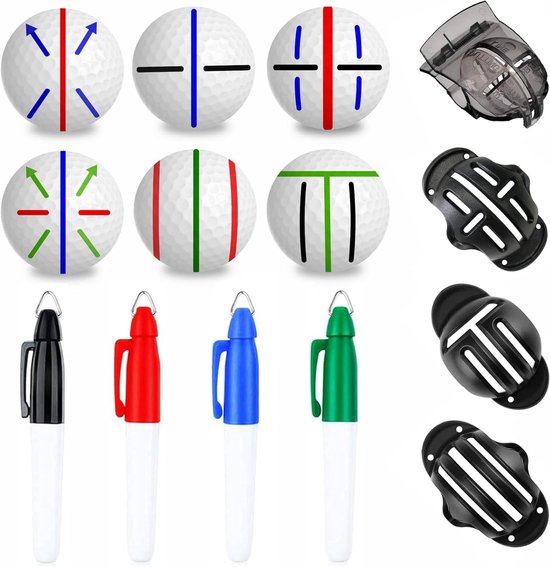 Professionele 8-pack precisie golfbal marker set, upgrade uw golfaccessoires met 4 markeersjablonen en 4 levendige kleuren, perfecte golfbal lijn marker tool