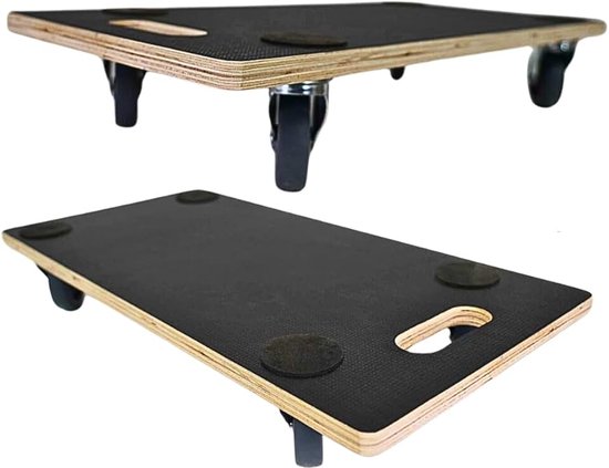 Professionele transportroller, 2 stuks, h x b x d, 11,5 x 30 x 60 cm, draagvermogen 200 kg, zeefdruk houten plaat, zwart, 2 stuks, meubelroller, rolplank, transporthulp, rolwagen, scooter