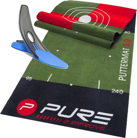 Pure2Improve Combideal Golf Putting Mat inclusief Putt trainer De mat is 65 x 300cm van Pure2Improve