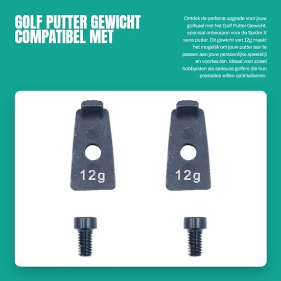 Putter Gewicht Hoge Kwaliteit - Compatibel met Spider X Serie - 12g - Eenvoudig te Installeren - 1 Paar - Afmetingen 5,9 x 7,87 x 3,15 Inch - Golfgewicht