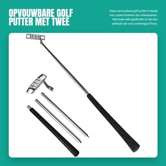 Putter Opvouwbaar - Golfputter Set - Inclusief 2 Oefengolfballen - Geschikt voor Rechtshandigen - Draagbaar voor Reizen - Schokbestendig Design - Golfclub