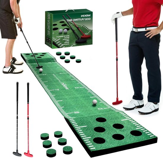 Putting Green Mat - Golf Trainingsmat - Oefenen van Putt - Verstelbare Putters - 3.4 x 0.5 m - Groen