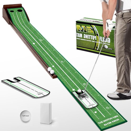 Putting Green Mat - Oefenmat Golf - Golfvaardigheden Verbeteren - Massief Houten Basis - 44 x 18 cm - Groen