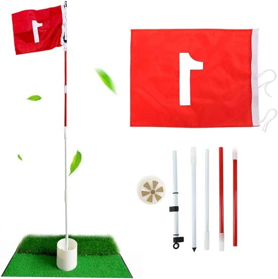 Putting Green Set - Golf Oefenmat - Golfvaardigheden Trainen - 5 Delige Set - 185 cm Hoog - Rood