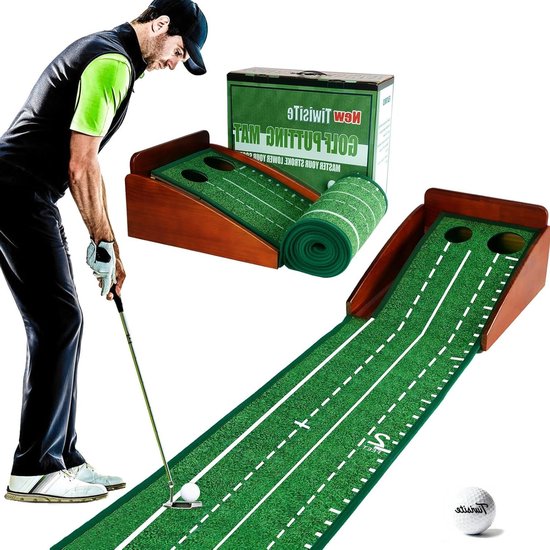 Putting Mat - Golf Oefenmat - Golfvaardigheden Verbeteren - Automatische Balterugkeer - 118 Inch Lang - Olijfgroen