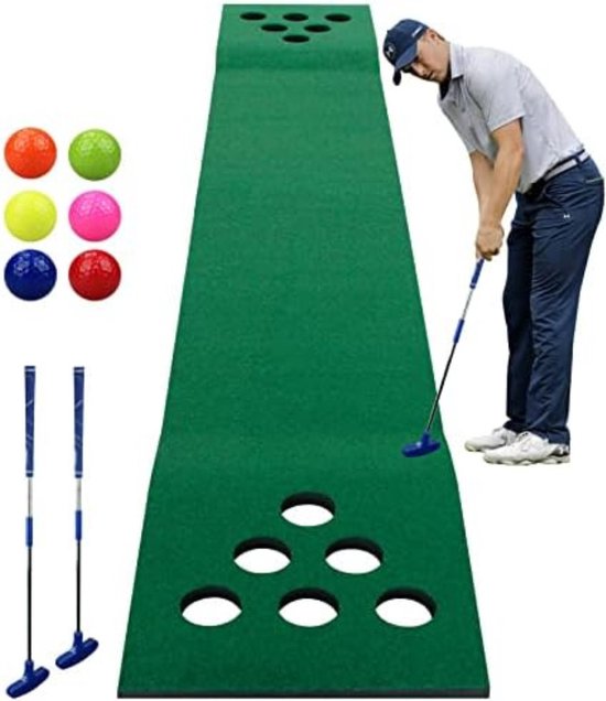 Putting Mat Golf - Putting Mat - Inclusief 2 putters - Inclusief 6 golfballen - 300cm - Putting Green - Golf - Training