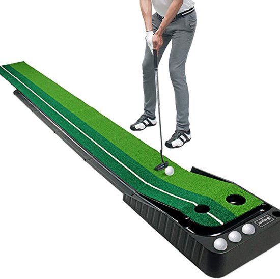 Putting Mat - Golfmat - Oefenmat Golfen - Pitch en Put - Golf Putting Trainer - 3 Ballen Gratis - Tweekleurige Grasgolfmat met Baldikker - Retourbaan - Oefen - Binnen en Buiten van Pure2Improve