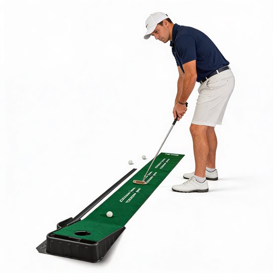 Putting Mat Realistische Golftraining Voor Thuis en Buiten – Golfmat Met Pitch en Put Oefenfunctie Voor Betere Precisie – Oefenmat Golfen Met Retourbaan en Tweekleurig Gras | Incl. 3 Ballen Voor Direct Trainen van Merkloos