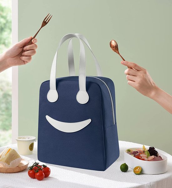 Rainbecom - Koeltassen - Lunchtas - 24x13x28 cm - 8.7 Liter - Blauw - Isolatie - 300D Kationisch Polyester - Lunchtas met smileygezicht - Klittenbandsluiting - Handvat Riem - Koeltas - Lunch Bag - Geïsoleerde Koeltas - Picknicktas van Rainbecom