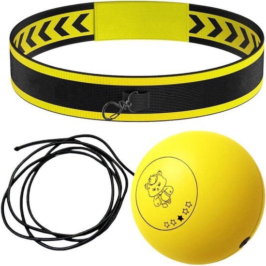 Reflex Bal Hoofdband - Boks Trainer - Verbeter Coördinatie - Drie Bal Gewichten - Verstelbaar - Geel