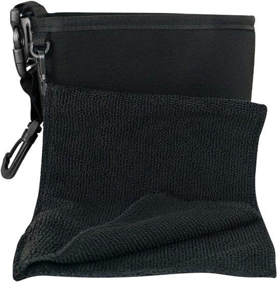 Reinigingsset voor golfclubs - Reinigingstas voor golfclubs - 20 x 15 cm - Waszak voor golfclubs - Draagbaar voor buiten - Reinigingsset - Zwart