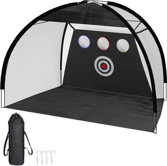 Relaxdays golfnet met roos en doelen - Oefenen golf swing - 200x300x170 cm - Zwart/wit van Merkloos