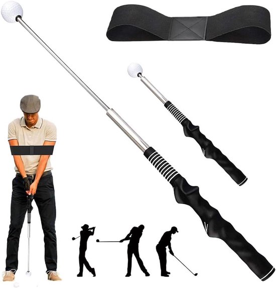 Retractable Golf Training Aid - Golf Swing Trainer - Golftechniek Verbeteren - Met Geluidssignaal - 40-67.5 cm - Zwart