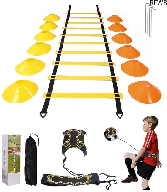 RFWR® Voetbal Trainingsmateriaal Set voor Solo Training, Behendigheidsladder en Kegelset - Verbeter Snelheid en Techniek van Merkloos