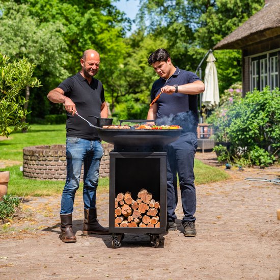 RJRoyal Living BBQ Plancha Grill Hermano XXL Blackline - Met pook en houtopslag Ø80cm 8mm van RJRoyal Living