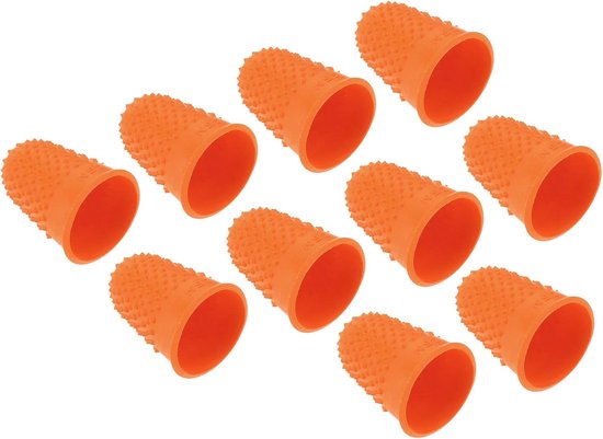 Rubber Fingertips - 0.79 x 1.18 inch - 10 Pcs Silicone Thumb Fingertip Protective Covers - Thimble Grips voor Office - Counting - Sewing - Grote Oranje Maat - Vingerbeschermers van Merkloos