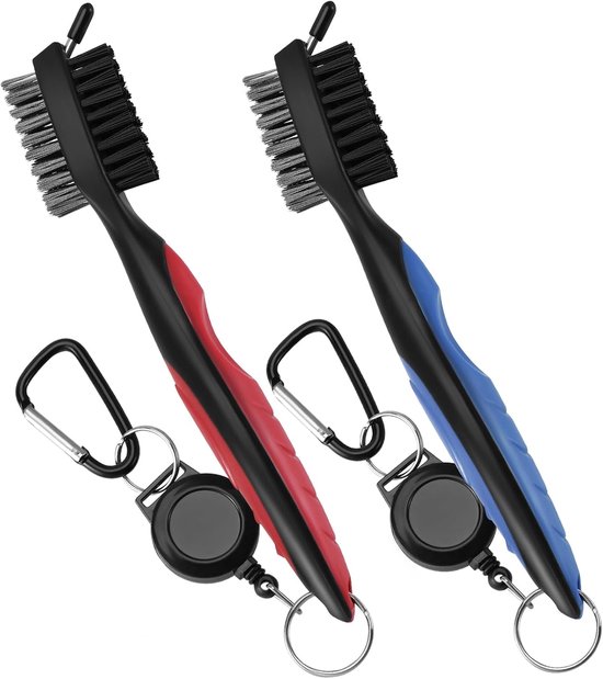 Sander Shop 2-pack golfclubborstel, professionele golfclubreiniger met intrekbare kabelbaan en golfclubreinigingsborstel, handvat met comfortabele grip, golfgroevenreiniger voor eenvoudige bevestiging aan golftas van sander-shop