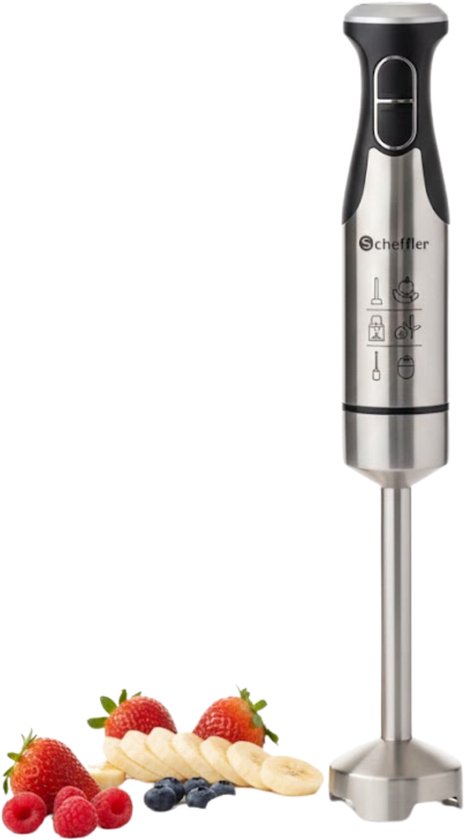 Scheffler Staafmixer Elektrisch – Handblender met RVS Messen – 100% Koperen Motor – Turbo Stand – Hoge Snelheid – Elektrische Mixer – Staafmixer voor Soepen, Smoothies, Saus & Babyvoeding – Keukenmixer RVS van Merkloos