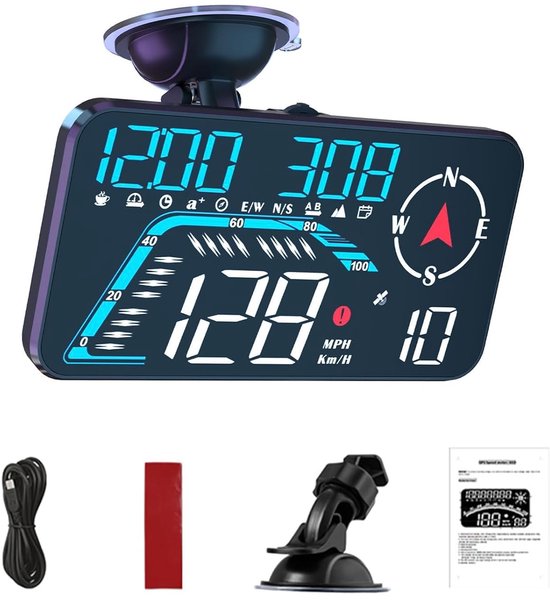scherm voor de auto, km/u en MPH, AMROOLOO GPS-snelheidsmeter, met snelheids- en vermoeidheidsherinnering, geschikt voor alle voertuigen