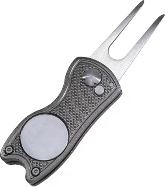 Scoby - Golf Pitchfork - Baanreparatie - Golf Tool - Accessoire - Green Marker - Divot Repair Tool - Uitklapbaar - Zilver van Scoby
