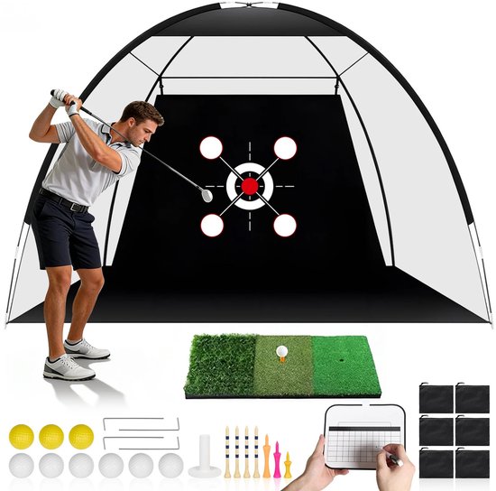 Sensova - Profissional Golf Oefennet - Golfslagkooi Binnen & Buiten - Duurzaam Trainingsnet voor Hoge Impact Slagen - Complete Golf Practice Set voor Swing, Precisie en Krachtverbetering