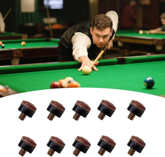 Set van 10 Billiard Pickers, 10 mm leren schroefbits met messing schroeven, eenvoudig te installeren, duurzame accessoires voor amateur en professionele snookerspelers