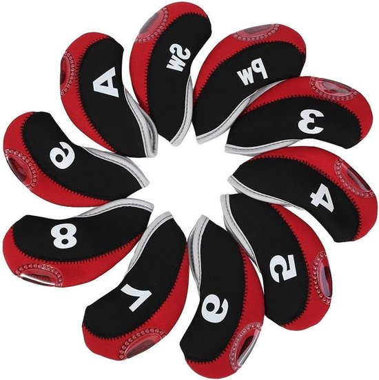 Set van 10 Golf Club Hoofden, Putter Hoofdbescherming, Iron Covers met Nummering (Rood) voor Optimale Bescherming en Stijl van Merkloos