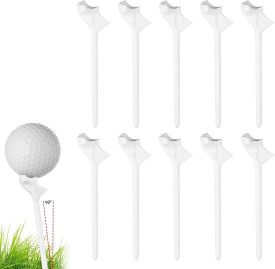 Set van 10 Plastic Golftees voor Golf Simulator en Training - Professionele Golf Oefenhulpmiddelen voor Buiten en Golfbaan (Wit)