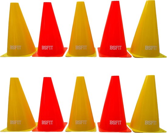 Set van 10 Voetbal Trainingskegels (23 cm) - Geel & Rood - Voor Coördinatie en Skills Training van Merkloos