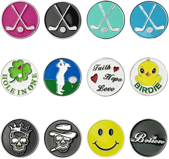Set van 12 Golfbalmarkers met Cap Clips en Pitchforks - Complete Golf Accessoires Set