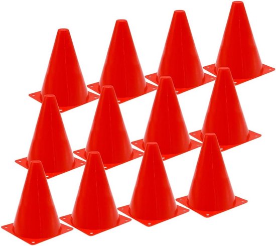 Set van 12 Grote Markeringsconen voor Kinderen - Ideaal voor Voetbaltraining, Paardrijden en Hondentraining - Stevige Rode Pylonen van 19 cm van Merkloos