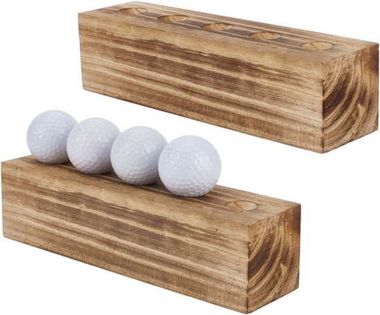 Set van 2 Houten Golfbal Displayhouders met 5 Slots, Perfect voor Golfbalopslag en Presentatie