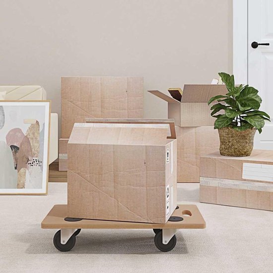 Set van 2, meubelwielen van houtmateriaal, rolplank tot 250 kg belastbaar, meubelhond met anti-slip pads voor het vervoer van zware voorwerpen, 57,5 x 29 cm