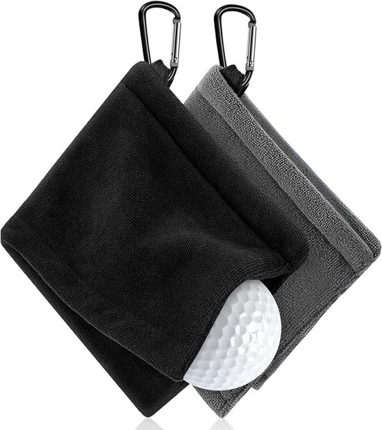 Set van 2 Microvezel Golfhanddoeken, Schoonmaakdoeken voor Ballen met Clips, Ideaal voor Golf, Yoga en Sportactiviteiten, 14 x 14 cm