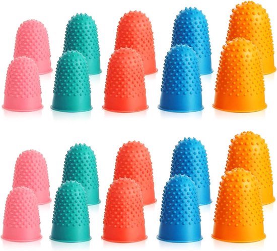 Set van 20 Herbruikbare Rubberen Vingerhoedjes voor Geld tellen, Sorteertaak en Sportgames - Dikke Beschermers in Verschillende Maten - Blauw, Oranje, Groen, Rood, Roze - XL van Merkloos