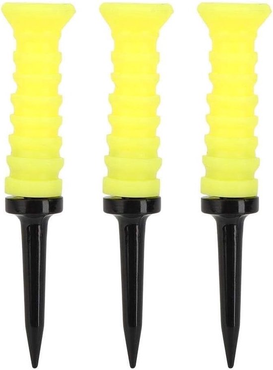 Set van 3 Elastische Golf Tees met Rubber Ball Houder voor Golf Training - Geel, 83mm, Ideaal voor Krachttraining en Precisie Verbetering