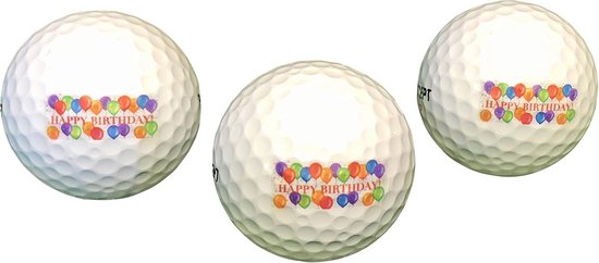 Set van 3 Golfballen met Happy Birthday Opdruk in Luxe Geschenkverpakking van Merkloos