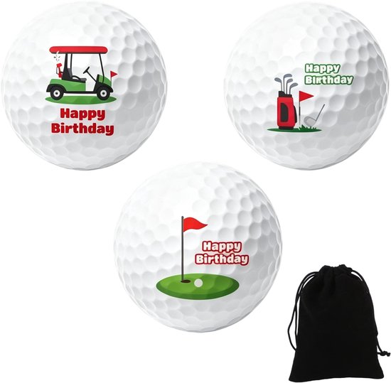 Set van 3 golfballen met verjaardagsmotieven