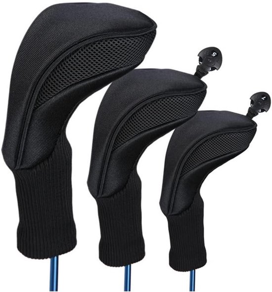 Set van 3 Golfclub Headcovers voor Driver en Hout Bescherming Zwart