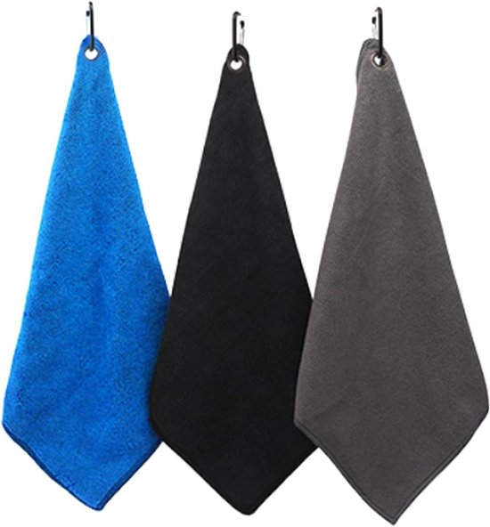Set van 3 Multifunctionele Microvezel Golfdoeken, Absorberend en Duurzaam met Carabiner voor Golf, Gym en Yoga Activiteiten van Merkloos