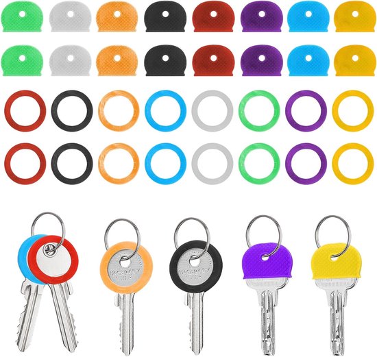 Set van 32 Kleurige Plastic Sleutelhulsjes voor het Organiseren van Huissleutels in 2 Stijlen en Kleuren
