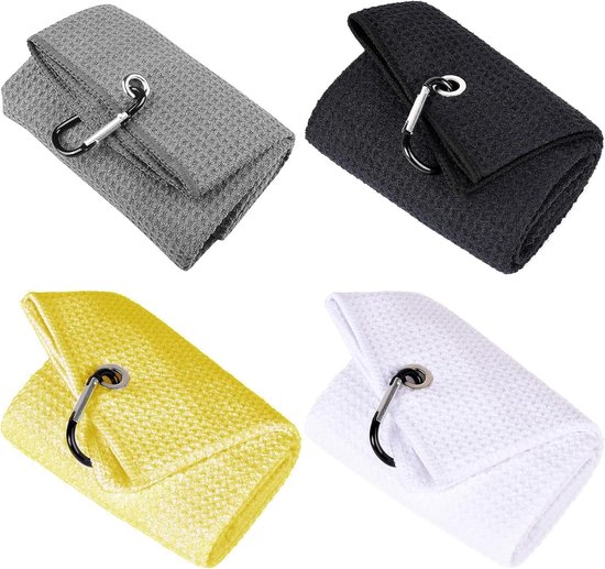 Set van 4 Sporthanddoeken 30x30cm (Wit, Geel, Zwart, Grijs) - Ideaal voor Golf, Fitness en Outdoor Activiteiten, Persoonlijke Handdoeken en Golfaccessoires van Merkloos
