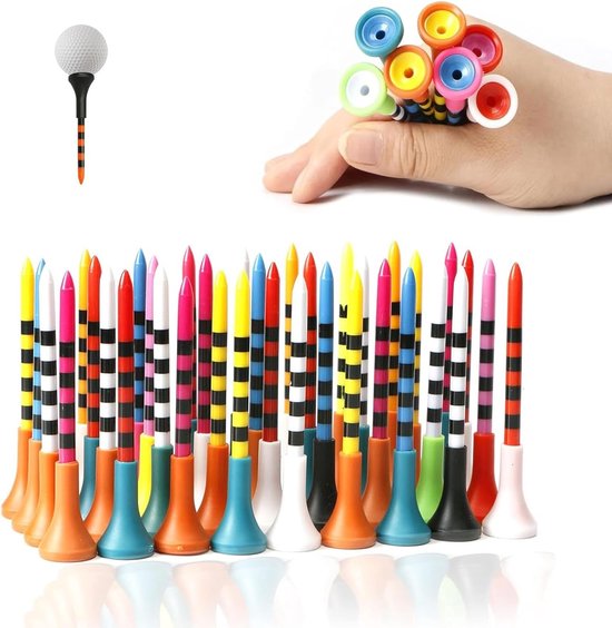 Set van 50 Duurzame Golf Tees in Meerdere Kleuren, 83 mm, Ideaal voor Training en Wedstrijden, Inclusief Rubber Kussentjes