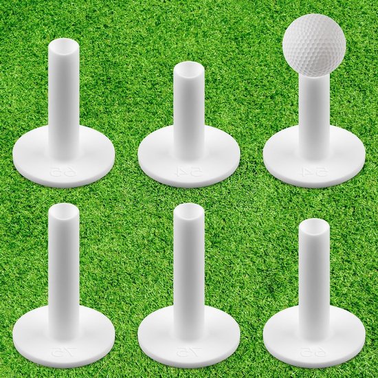 Set van 6 duurzame siliconen golf tees - Witte afschakel tees voor binnen en buiten - Winterbestendig voor golf simulators en driving ranges - Beschikbaar in 3 maten (5,8 cm, 6,5 cm, 7,5 cm)