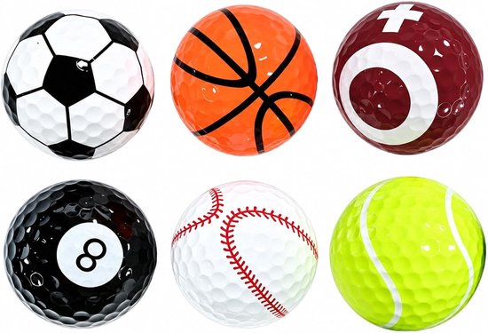 Set van 6 Golfballen - Multicolor - Standaardmaat - Met Sportmotieven - Voor Beginners en Gevorderden
