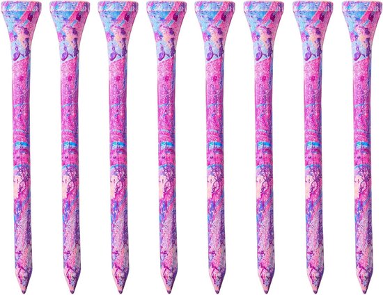 Set van 8 Geverfde Golf Tees van Bamboe 83mm in Roze-Paars, Duurzaam Golfaccessoire voor Vrouwen, Ideaal voor Training en Wedstrijden