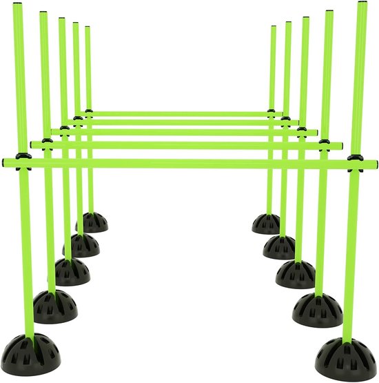 Set van springstangen voor conditionele training, Sprongkracht, Dribbelen en Beweeglijkheid (15 stangen - 100 cm, 10 X-standaarden, 10 clips) - Groen