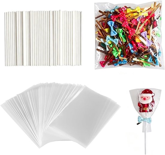Set voor het verpakken van snoep met 100 stokjes, 100 zakjes en 100 strikken, set voor cake pops, candy bar, feesten, details en creatieve geschenken