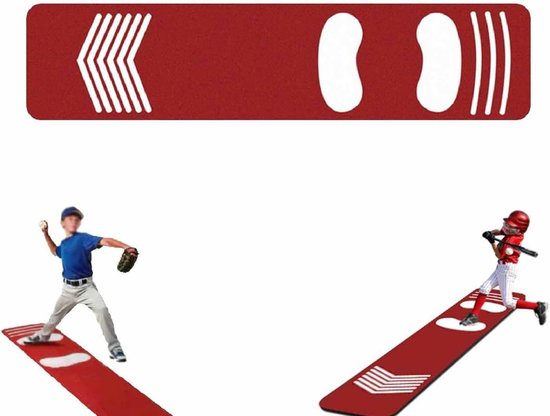 Slagmat Honkbal - Trainingsmat Softbal - Slagtraining Verbeteren - Met Voetpositie Gids - 135 x 30 cm - Rood