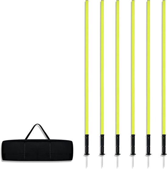 Slalom Stokken Set - Trainingspalen Voetbal - Coördinatie Training - Veerbelaste Basis - 1.8 Meter - Fluorescent Geel